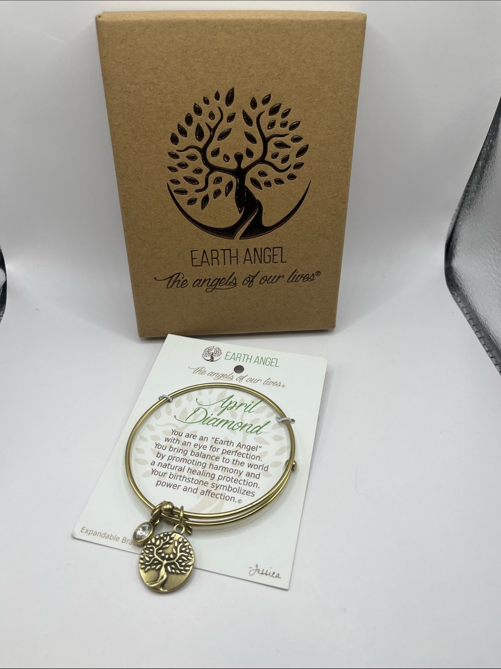 Earth Angel April Birthstone Gold Tone Tree of Life Bangle